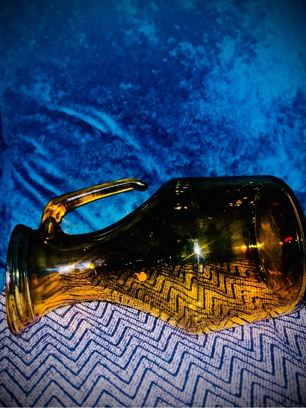 Vtg 1960s MCM Italian Amber Juice Glass Carafe Pitcher w/Open Handle